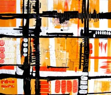 PP, toile hommage de Rodolphe Héraud aux motifs urbains, 65 × 54 cm