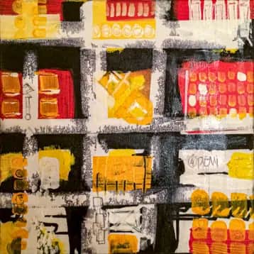 PRB, œuvre géométrique structurée de Rodolphe Héraud, 40 × 40 cm
