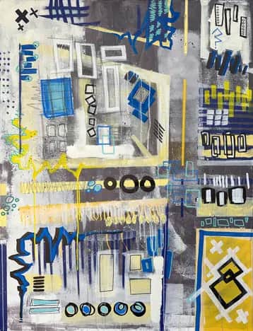 STNS06, œuvre abstraite de Rodolphe Héraud mêlant encre et acrylique, 89 × 116 cm