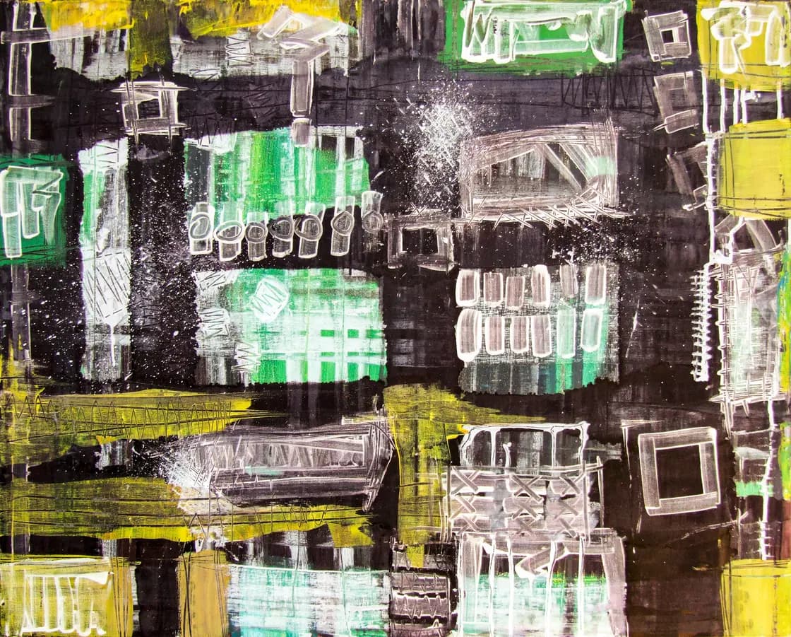 ST01, peinture abstraite géométrique urbaine de Rodolphe Héraud, 75 × 60 cm