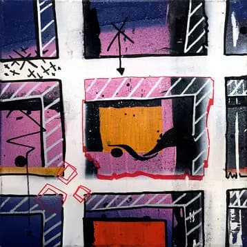 ST26, petit tableau abstrait urbain de Rodolphe Héraud, 30 × 30 cm