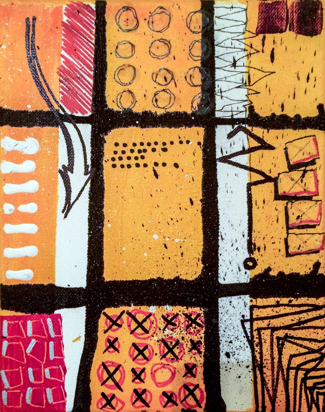 ST36, petite peinture abstraite d’inspiration architecturale de Rodolphe Héraud, 19 × 24 cm