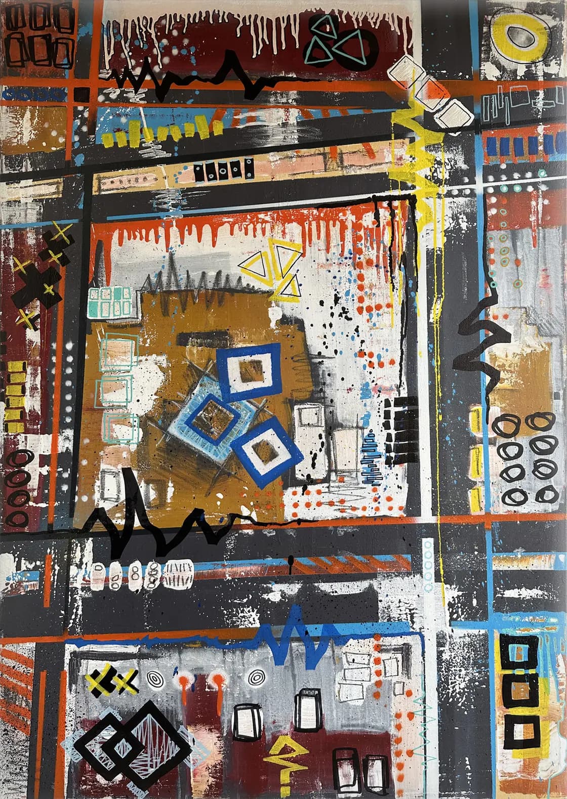 STNS04, paysage urbain abstrait et motifs graphiques de Rodolphe Héraud, 89 × 130 cm