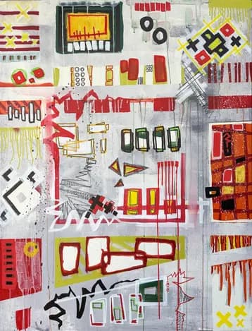 STNS05, peinture abstraite urbaine industrielle de Rodolphe Héraud, 89 × 116 cm