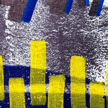 Détails de la peinture abstraite STNS06 de Rodolphe Héraud, motifs géométriques urbains – détail 1 (STNS06)