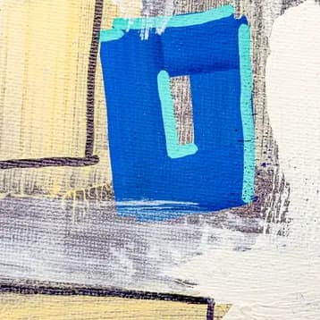 Détails de la peinture abstraite STNS06 de Rodolphe Héraud, motifs géométriques urbains – détail 3 (STNS06)