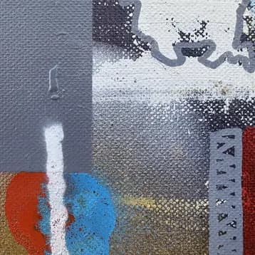 Détails de la peinture abstraite STNS07 de Rodolphe Héraud, coulures, losanges et motifs géométriques urbains – détail 3 (STNS07)