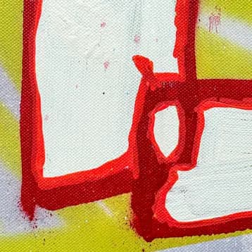 Détails de la peinture abstraite STNS05, formes géométriques et aplats de couleur dans un paysage urbain – détail 3 (STNS05)